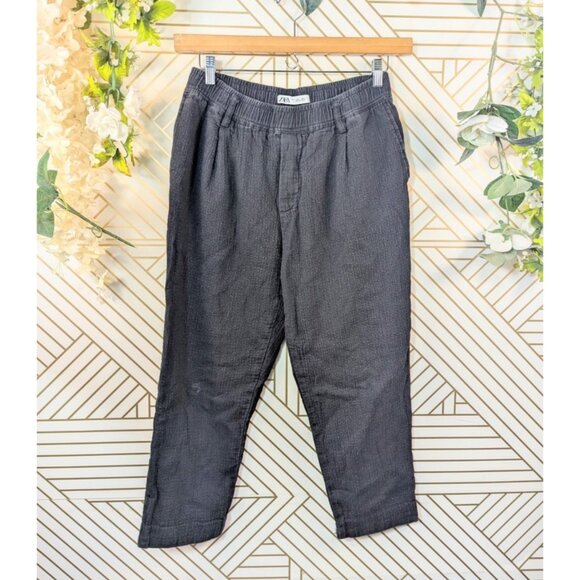 Zara Men's Lounge Pants Crinkle Weave BLACK Elastic Waist Pockets CROP LRG READ - Picture 1 of 9